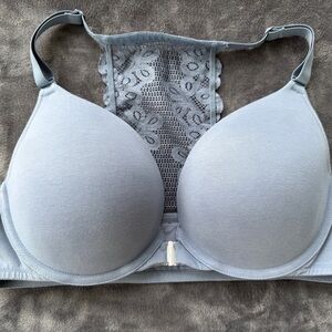 Cacique Purple Lace-Back Molded Boost Plunge Racerback Bra